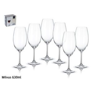 סט 6 כוס יין - 630 מ"ל דגם MILVUS גבוה קריסטל בוהמיה
