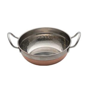מחבת עמוק עגול 2 ידיות מרוקע ציפוי נחושת 15X5.5 ס”מ