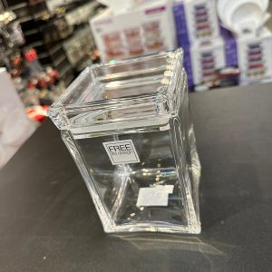 מיכל קופסת אחסון שקוף אקרילית 0.8 ל' מרובע צר 10X10 ס"מ גובה 15 ס"מ FREE