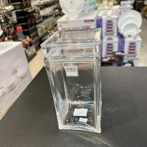 מיכל קופסת אחסון שקוף אקרילית 1.8 ל' מרובע גדול 11X11 ס"מ גובה 24 ס"מ FREE