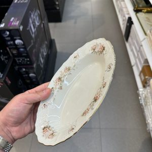 פלטה אובלית ריבייר 24 ס״מ פורצלן צ׳כי – פרחוני דגם 2011 עיטור פס זהב Thun
