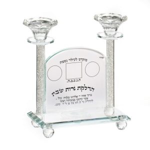 זוג פמוט - קריסטל שושנה סטנד לברכון/לעילוי נשמות 20 ס”מ