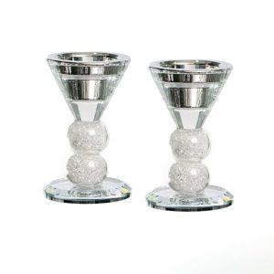 זוג פמוט - קריסטל עגולים אבנים כסף גובה 12 ס”מ
