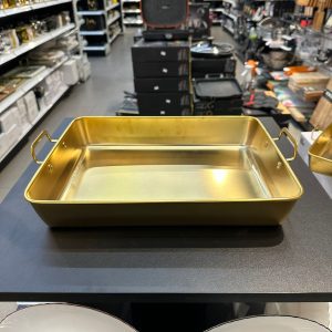 תבנית נירוסטה זהב + ידיות 36X28X6 ס״מ