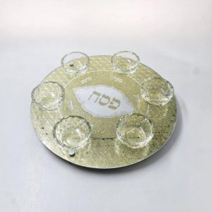 מגש קערה לפסח – זכוכית סליל זהב על רגליות