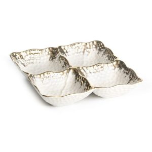 קברט מרובע - מחולק ל-4 פורצלן Flakes פס זהב לבן 21.5X21.5 עומק 4 ס”מ