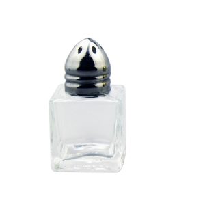 מלחיה זכוכית - מרובעת מיני 1/2OZ ראש נירוסטה