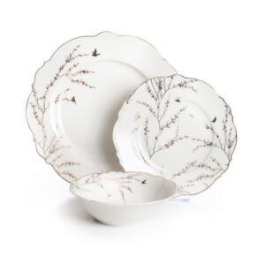 סט צלחות 18 חלקים - פורצלן White Garden לבן/זהב New Bone China