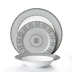 סט צלחות אוכל פורצלן דק ואיכותי 18 חל' HELENA SILVER FINE BONE CHINA