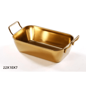קערת הגשה מלבנית - נירוסטה זהב + ידיות 22X10X7 ס"מ