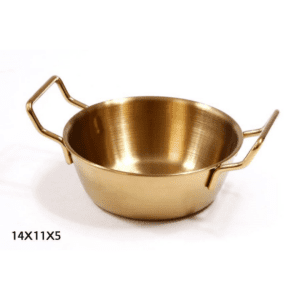 קערת הגשה עגולה - נירוסטה זהב + ידיות 14X11X5 ס"מ