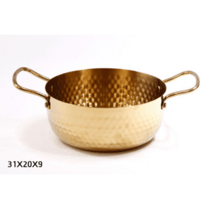 סיר הגשה - נירוסטה זהב מרוקע + ידיות 31X20X9 ס"מ