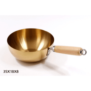 קלחת הגשה - נירוסטה זהב + ידית עץ 35X18X8 ס"מ