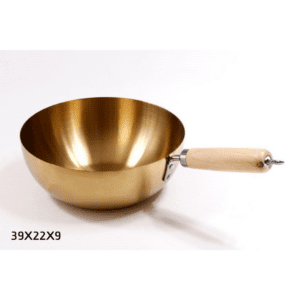 קלחת הגשה - נירוסטה זהב + ידית עץ 39X22X9 ס"מ