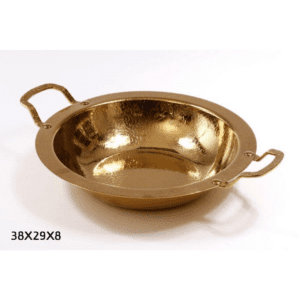 קערת הגשה - נירוסטה זהב מרוקע + ידיות 38X29X8 ס"מ