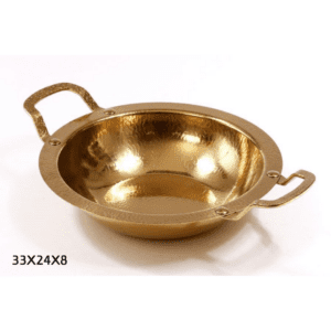 קערת הגשה - נירוסטה זהב מרוקע + ידיות 33X24X8 ס"מ