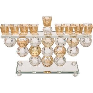 חנוכיה קריסטל - מהודרת 19x33 ס"מ כדורים שקוף ואמבר 40763