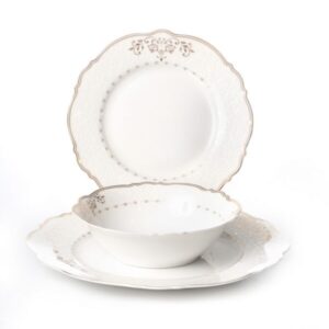 סט צלחות פורצלן 18 חלקים - Daisy לבן זהב New Bone China