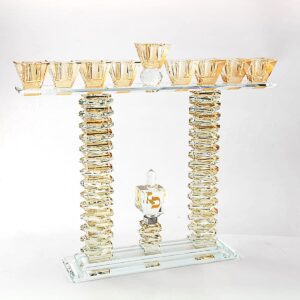 חנוכיה קריסטל - פירמידה זהב + סביבון 31X37 ס"מ