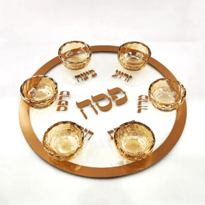 מגש קערת פסח - זכוכית שילוב זהב 35 ס"מ 14134