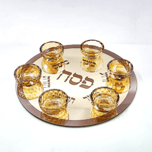 מגש קערת פסח - זכוכית שילוב זהב כהה 35 ס"מ 14135