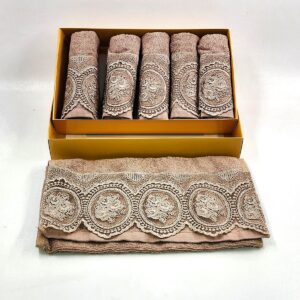 סט 6 מגבות ידיים - תחרה מוקה 40X60 ס"מ