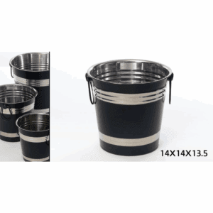 דלי קרח - שמפניירה נירוסטה כסף שחור 14X14X13.5 ס"מ 1.5 ל'