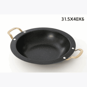מחבת הגשה – נירוסטה שחור ידית זהב 31.5X40X6 ס"מ