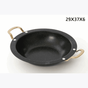 מחבת הגשה – נירוסטה שחור ידית זהב 29X37X6 ס"מ