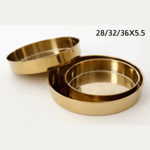 סט 3 מגשי נירוסטה זהב - 28+32+36 גובה 5.5 ס"מ