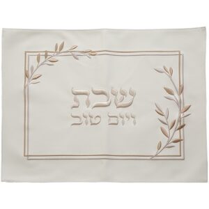 מפה לכיסוי חלה – דמוי עור שמנת פרחים 'שבת ויום טוב' 60X45 ס”מ