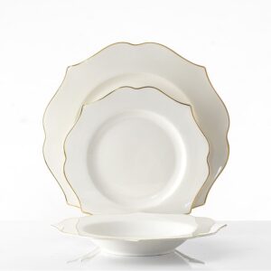 סט צלחות אוכל 18 חלקים NEW BON CHINA לבן פס זהב YASMIN GOLD