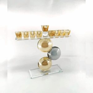חנוכיה קריסטל - ענבר שחורה 27X25 ס"מ